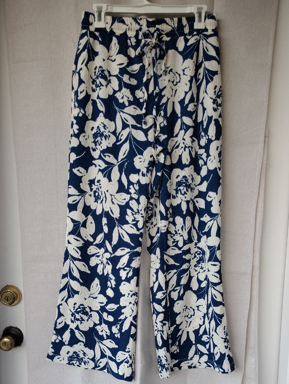 kathy ireland Navy and White Floral Wide-Leg Pants
